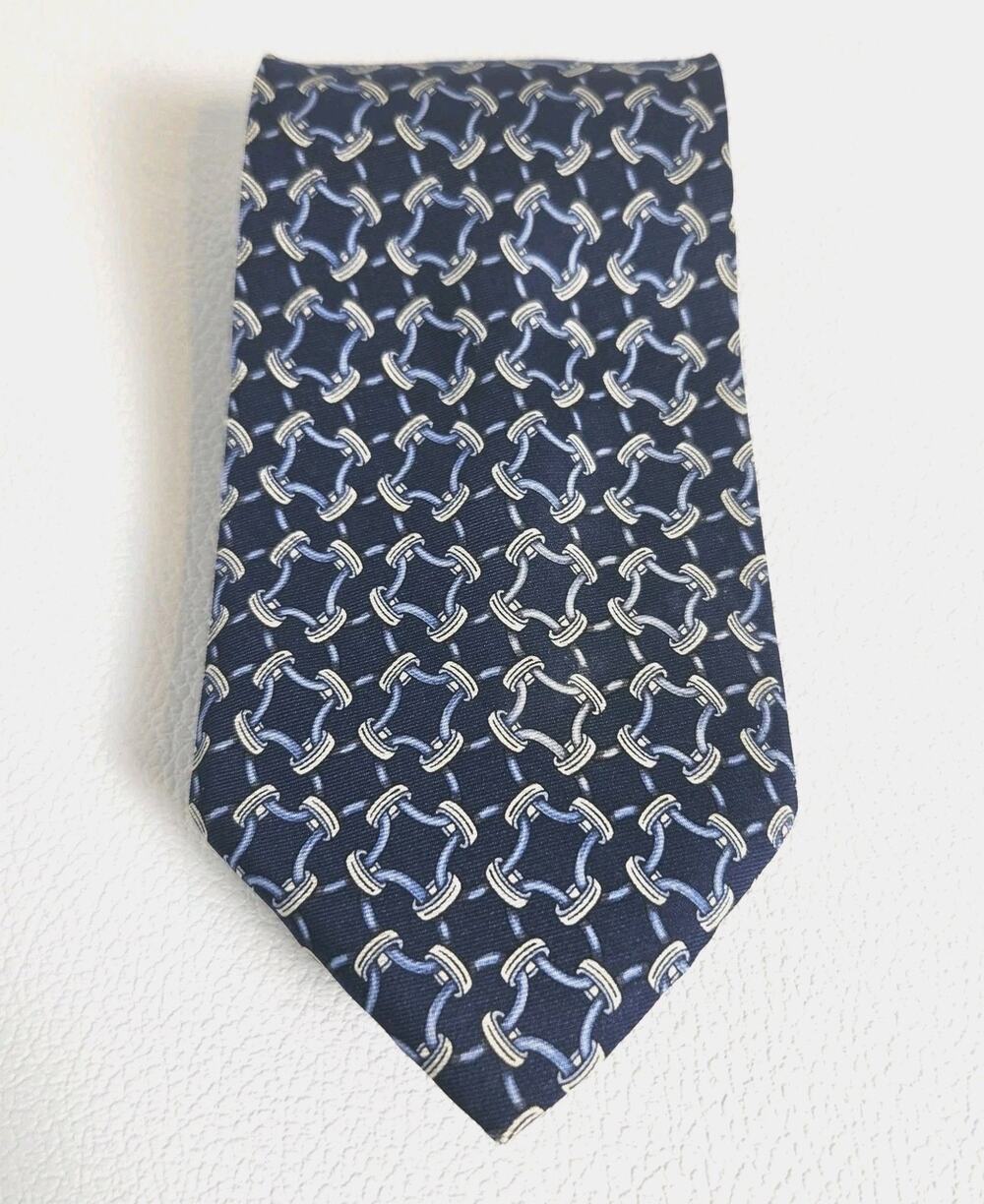 BROOKS BROTHERS MAKERS Silk Tie USA Navy Blue Horse Bit Equestrian 58x4